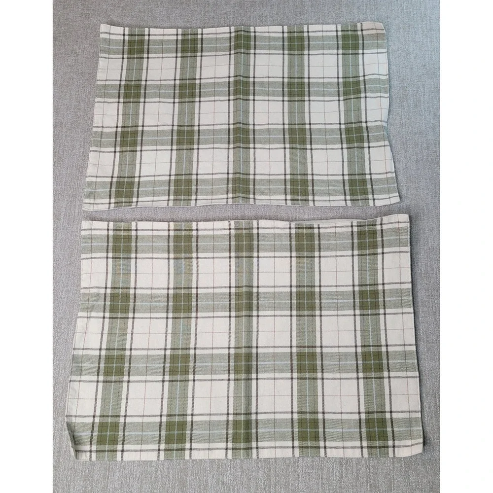 Pottery Barn 2010 Green Plaid Table Runner Placemats Napkins 9pcs Farmhouse RARE